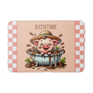 Cute kids bathroom pig add text  bath mat