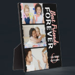 Cute Kids 'Best Friends Forever' 3 Photo & Names Plaque<br><div class="desc">Cute girly bestie photo collage and name plaque,  featuring 3 photographs with a trendy jaggered overlay edging,  calligraphy script text that reads 'best friends forever'. Makes a wonderful keepsake photo gift for your BFF,  bestie or best friend.</div>