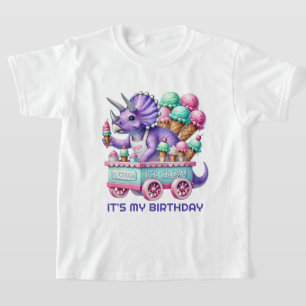 Cute kids Birthday dinosaur ice cream party T-Shirt