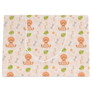 Cute Kids Birthday Orange Dinosaur Large Gift Bag