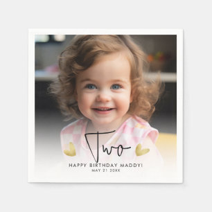 Cute Kid's Birthday Party Custom Photo Year Napkin
