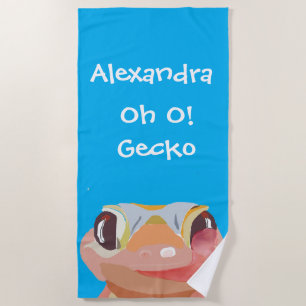 Cute Kids Blue Gecko (lizard )  Name Fun Quote Beach Towel