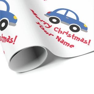 Cute kid's blue toy car custom Christmas Holiday Wrapping Paper