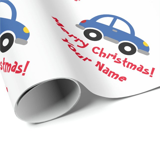 Cute kid's blue toy car custom Christmas Holiday Wrapping Paper (Roll Corner)