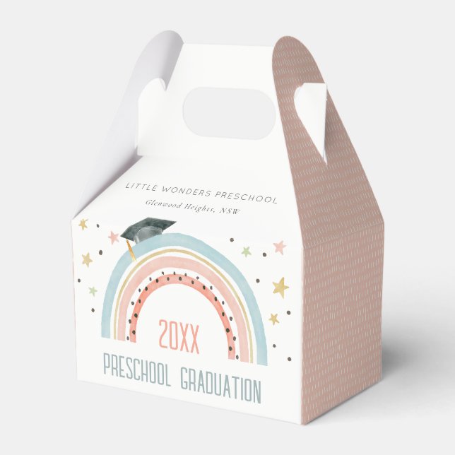 Cute Kids Boho Rainbow Stars Preschool Graduation Favour Box (Front Side)