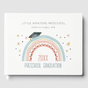 Cute Kids Boho Rainbow Stars Preschool Graduation Guest Book