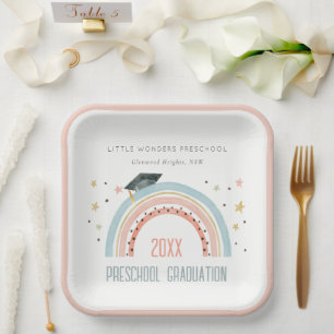 Cute Kids Boho Rainbow Stars Preschool Graduation Paper Plate
