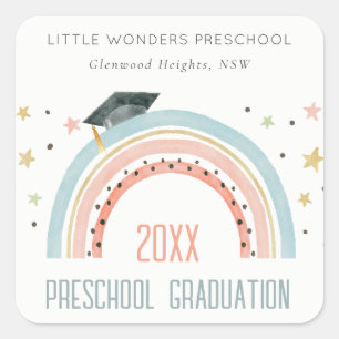 Cute Kids Boho Rainbow Stars Preschool Graduation Square Sticker