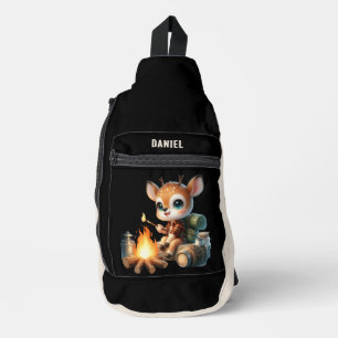 Cute kids camping add name deer sling bag