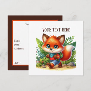Cute kids Camping & Hiking fox party  Invitation