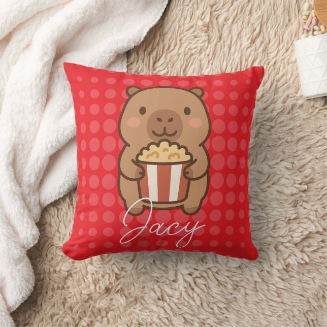 Cute Kids Capybara eating popcorn Cushion (Blanket)