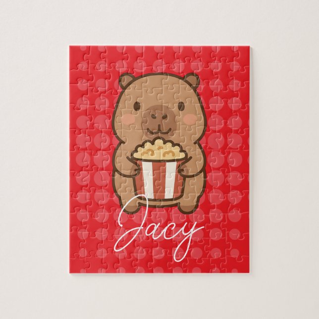 Cute Kids Capybara eating popcorn Jigsaw Puzzle (Vertical)
