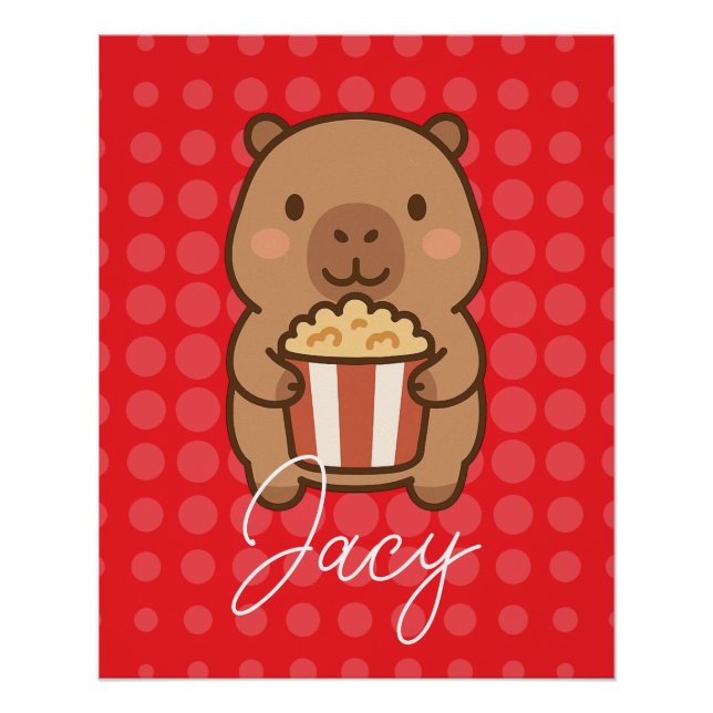 Cute Kids Capybara eating popcorn Poster (Front)