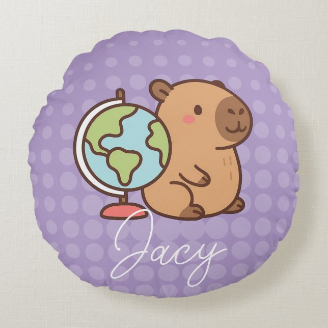 Cute Kids Capybara School Round Cushion (Front)
