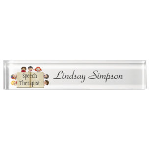 Cute Kids Cartoon Book Speech Therapist Nameplate
