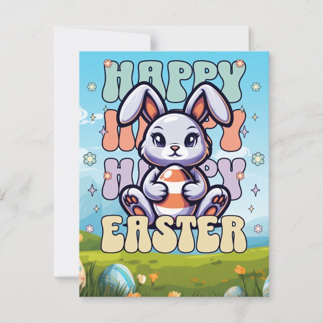 Cute Kids Cartoon Bunny Egg Happy Easter Holiday Card (Front)