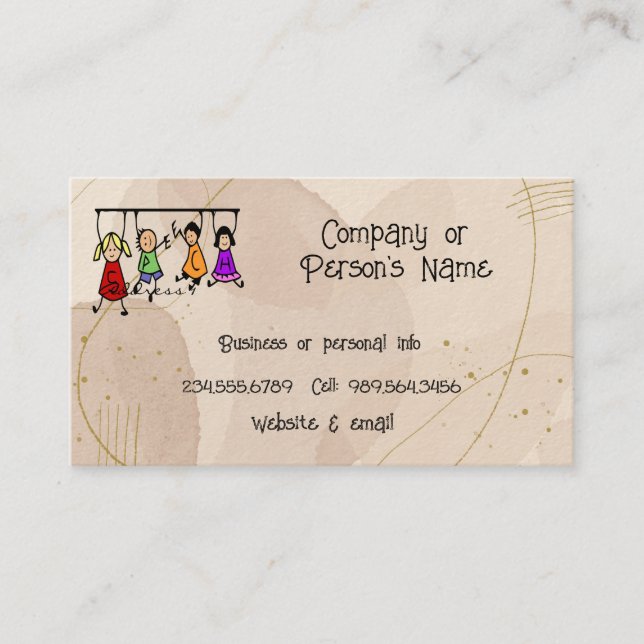 Cute Kids Cartoon Holding Speech Words Business Ca Business Card (Front)