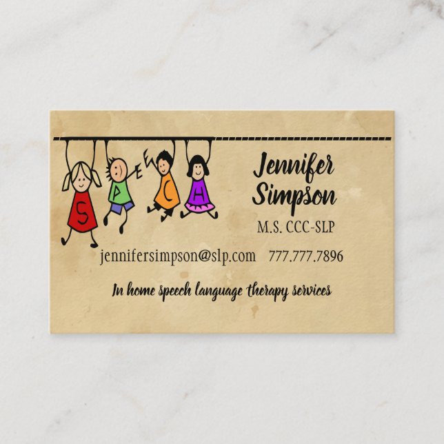 Cute Kids Cartoon Holding Speech Words Business Ca Card (Front)