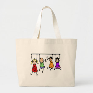 Cute Kids Cartoon Holding Speech Words Large Tote Bag