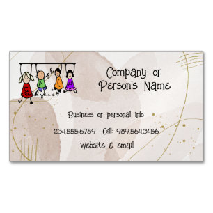 Cute Kids Cartoon Holding Speech Words   Magnetic Business Card