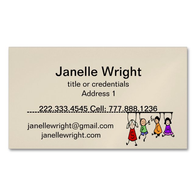 Cute Kids Cartoon Holding Speech Words  Magnetic Business Card (Front)