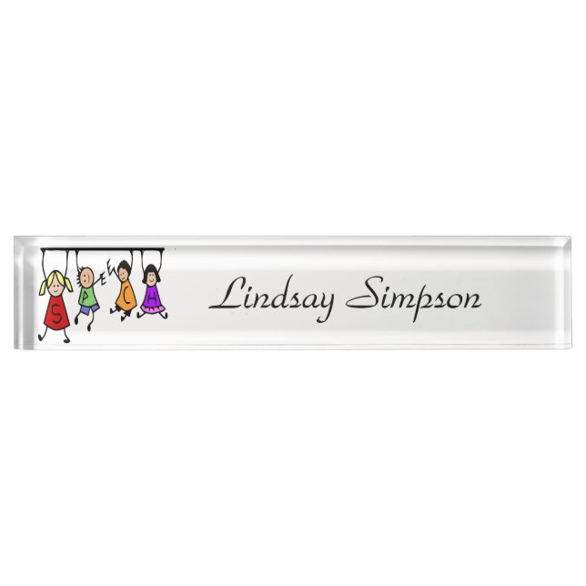 Cute Kids Cartoon Holding Speech Words Nameplate (Front)