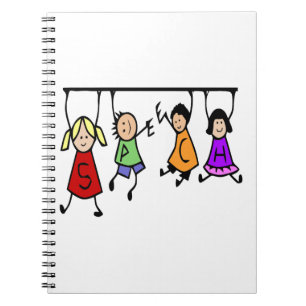 Cute Kids Cartoon Holding Speech Words Notebook