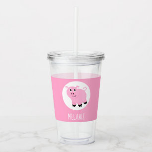 Cute Kids Cartoon Pig Pink Personalised Acrylic Tumbler