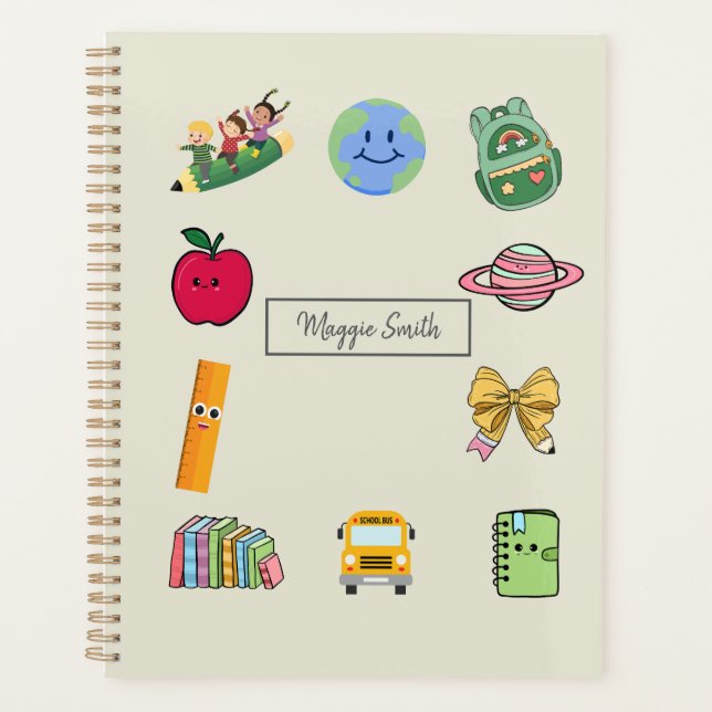 Cute Kids Cartoon School Memories Personalise Planner (Front)