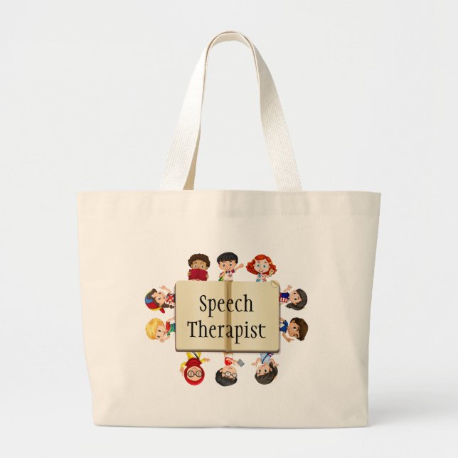 Cute Kids Cartoon Speech Therapist Book Large Tote Bag (Front)