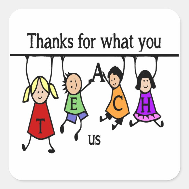 Cute Kids Cartoon Spelling Teach for Teachers Square Sticker (Front)