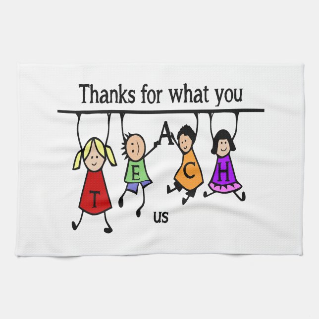 Cute Kids Cartoon Spelling Teach for Teachers Tea Towel (Horizontal)