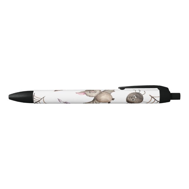 Cute Kids Cat Bat Spider Halloween Pattern Black Ink Pen (Top)