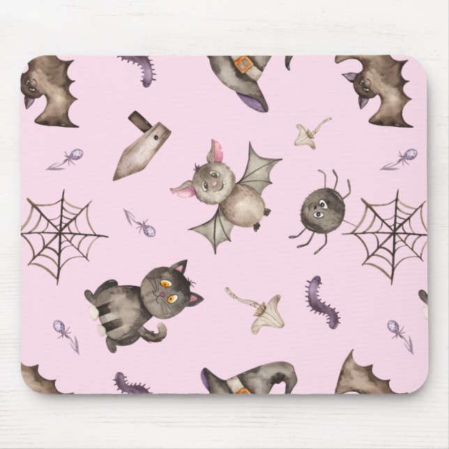 Cute Kids Cat Bat Spider Halloween Pattern Mouse Mat (Front)