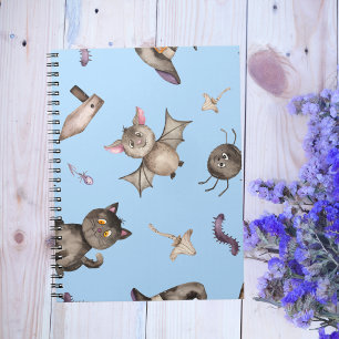 Cute Kids Cat Bat Spider Halloween Pattern Notebook
