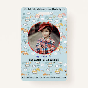 Cute Kid's Cat Colourful Custom Photo Child ID ID Badge