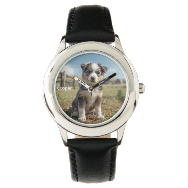 Cute Kid's Cattle Dog Personalised Watch (Front)