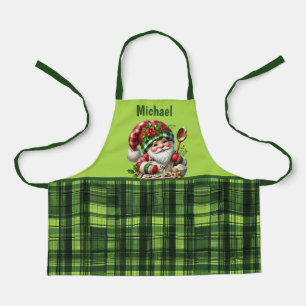 Cute kids Christmas baking gnome add name Apron