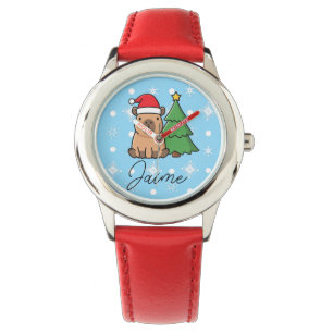 Cute Kids Christmas Capy Blue Red Watch
