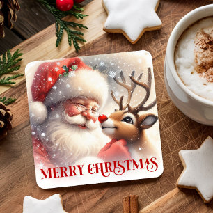 Cute Kids Christmas Coasters Santa Claus Rudolph