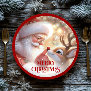 Cute Kids Christmas Dinner Plates Santa Rudolph