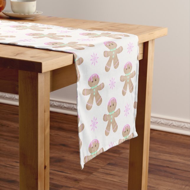 Cute Kids Christmas Gingerbread Cookie Pattern Short Table Runner (In Situ)