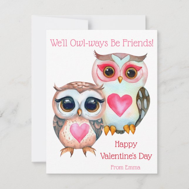 Cute Kids Classroom Valentine's Day Owl Holiday Card (Front)
