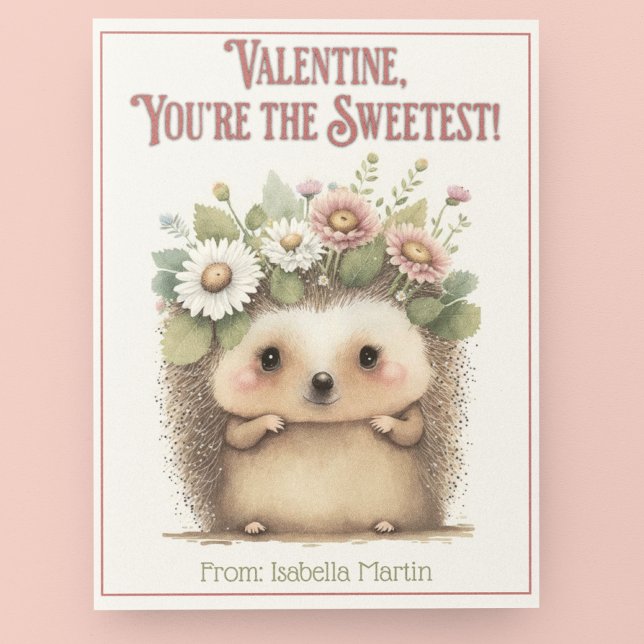 Cute Kids Classroom Valentine's Day Sweet Hedgehog Holiday Card (Creator Uploaded)
