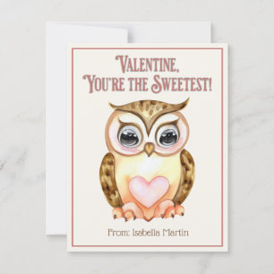Cute Kids Classroom Valentine's Day Sweet Owl Holiday Card