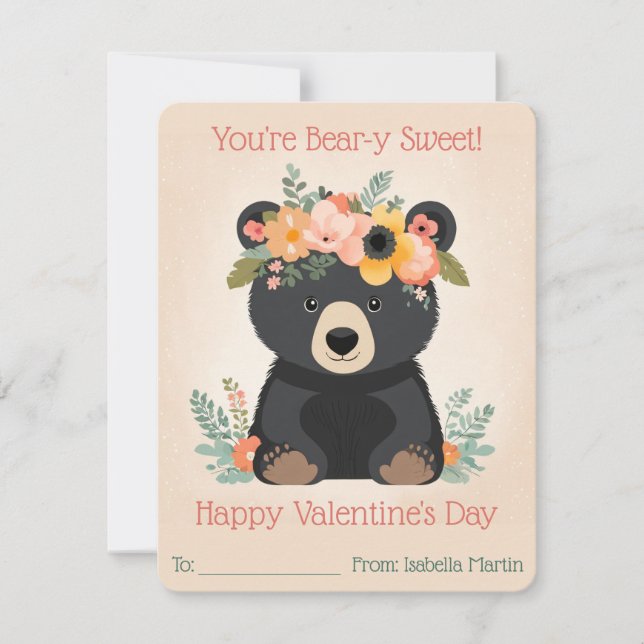 Cute Kids Classroom You're Bear-y Sweet Valentines Holiday Card (Front)