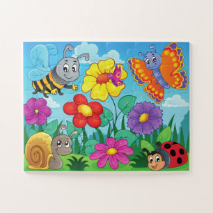 Cute Kids Colourful Bugs and Flowers  Jigsaw Puzzle