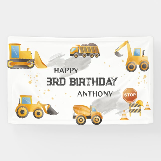 Cute Kids Construction Birthday  Banner (Horizontal)