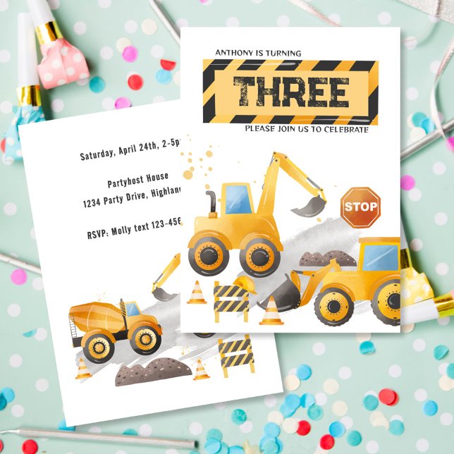 Cute Kids Construction Birthday Party Invitation (Creator Uploaded)