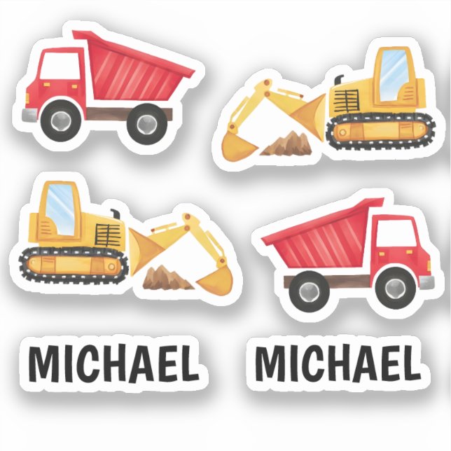Cute Kids Construction Vehicles Personalised Name  (Front)